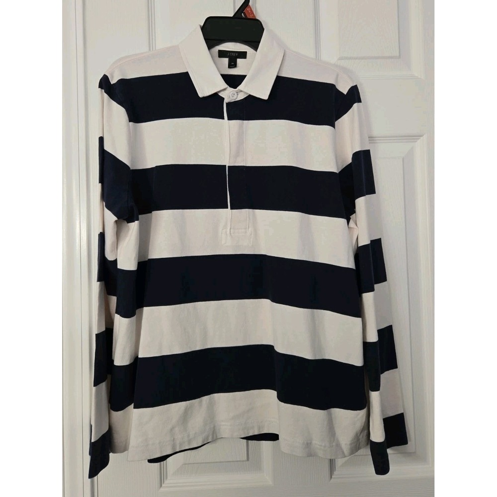 J Crew Long Sleeve 3-Button Shirt Size Medium Straped Navy & White